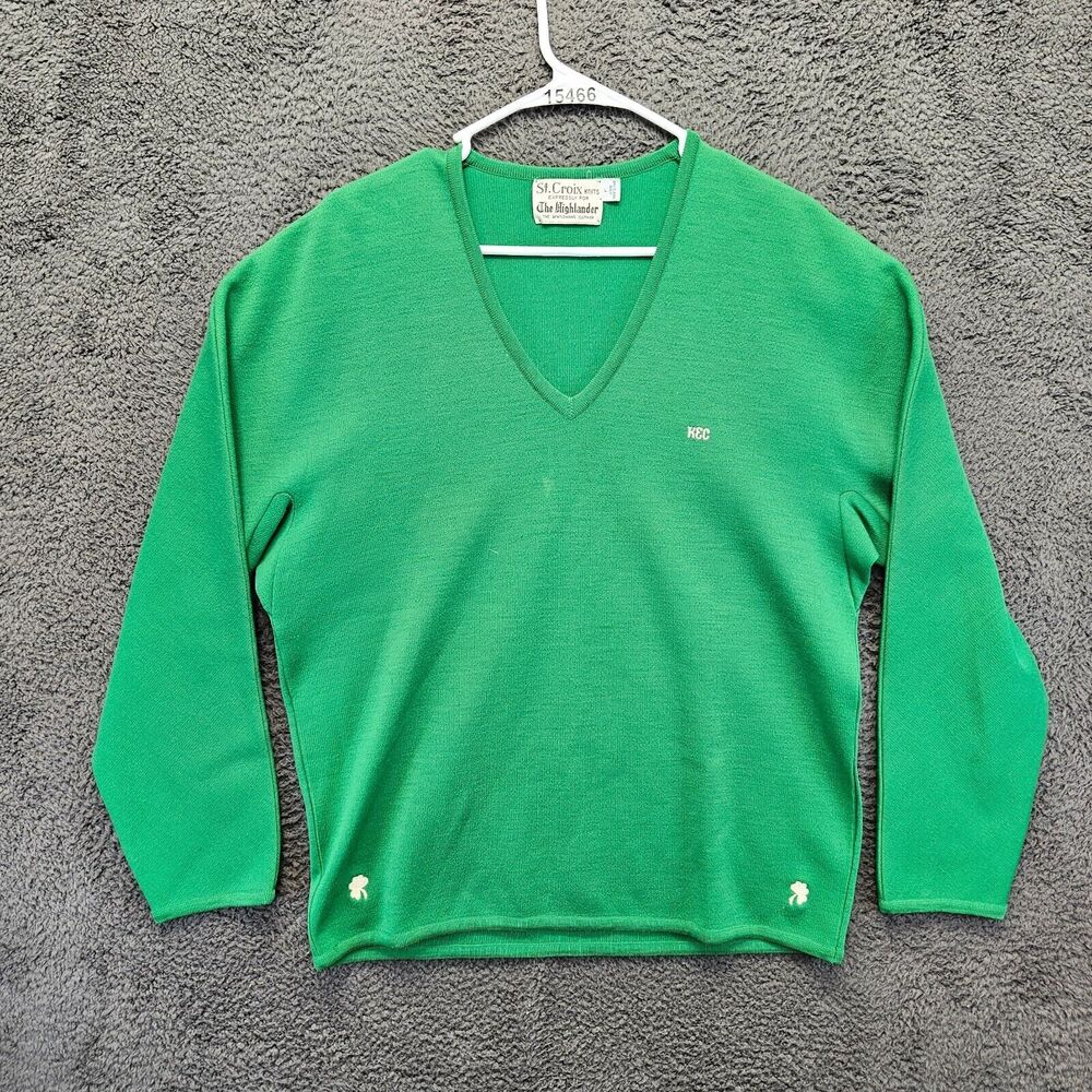 St. Croix Knits Sweater Men Size‎ Large Green V-Neck Knit Pullover